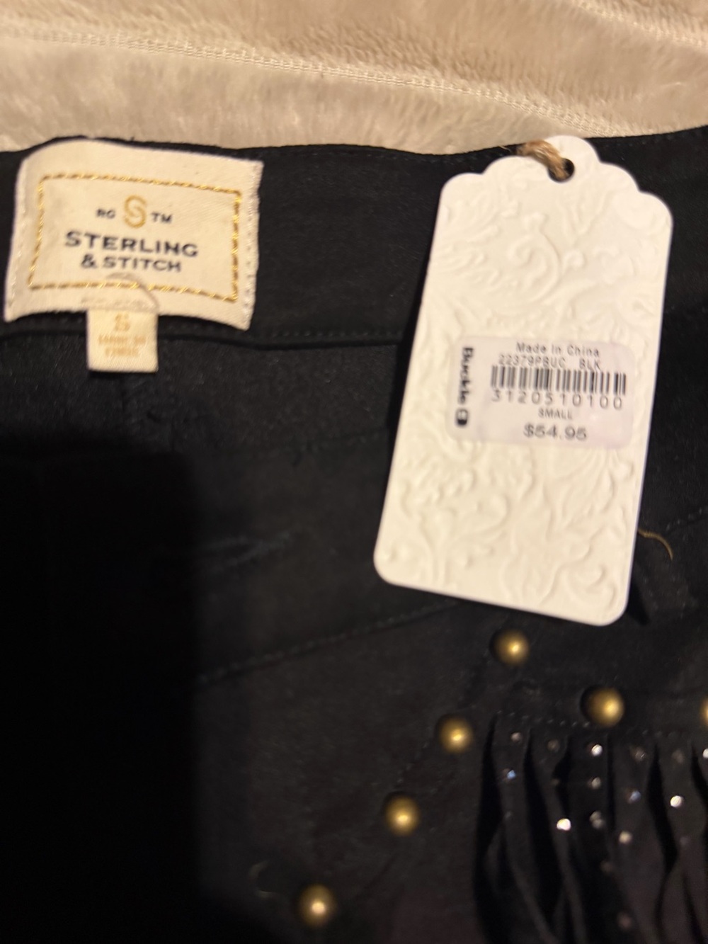 NWT Black suede rhinestone Fringe Shorts - Picture 3 of 4